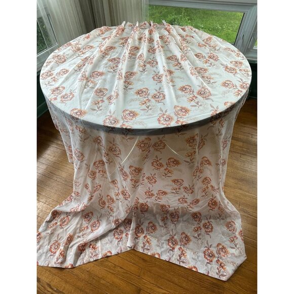Vintage 60s pleated curtain, sheer orange floral pattern, single panel - Picture 5 of 9